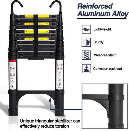Foldable Aluminum Telescopic Ladder, Multifunction Extension Ladder with Dual Triangular Stabilizers