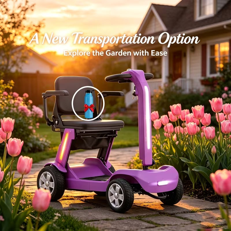 Lightweight Foldable 4-Wheel Mobility Scooter for Seniors – 14 Miles Long Range Electric Scooter with 300W Motor & Lithium Battery