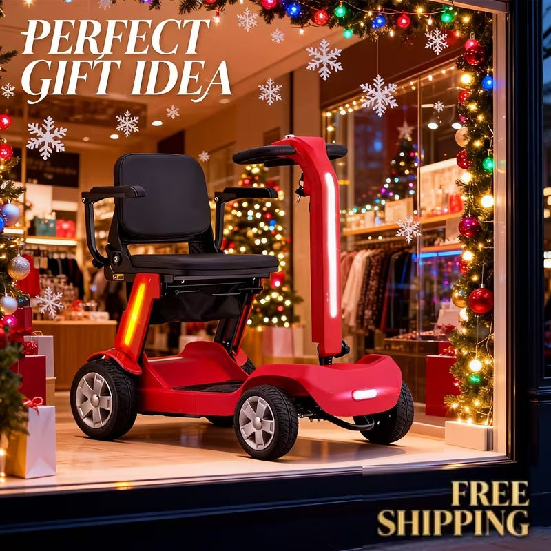 Lightweight Foldable 4-Wheel Mobility Scooter for Seniors – 14 Miles Long Range Electric Scooter with 300W Motor & Lithium Battery