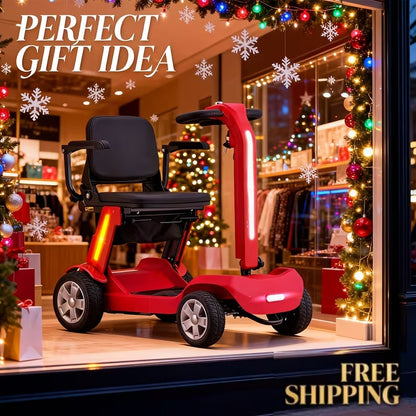 Lightweight Foldable 4-Wheel Mobility Scooter for Seniors – 14 Miles Long Range Electric Scooter with 300W Motor & Lithium Battery