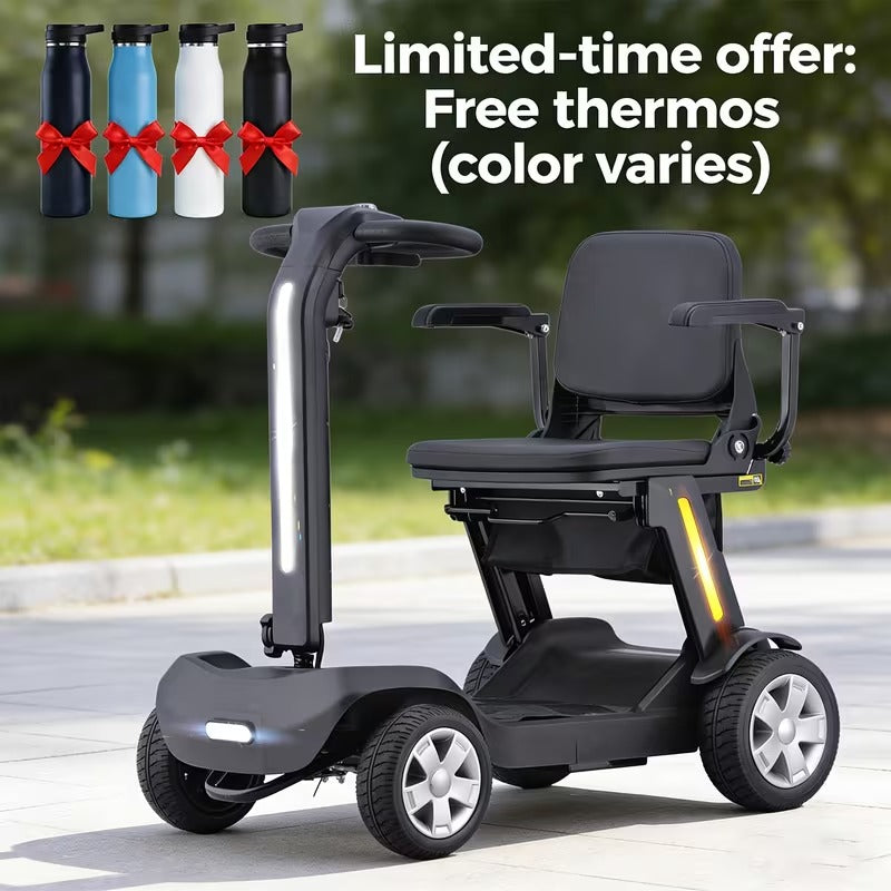 Lightweight Foldable 4-Wheel Mobility Scooter for Seniors – 14 Miles Long Range Electric Scooter with 300W Motor & Lithium Battery