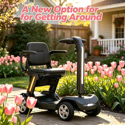 Lightweight Foldable 4-Wheel Mobility Scooter for Seniors – 14 Miles Long Range Electric Scooter with 300W Motor & Lithium Battery