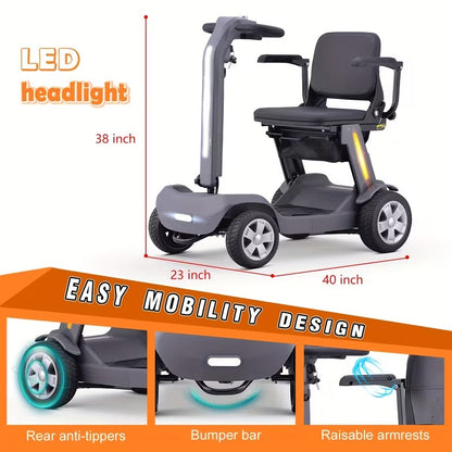 Lightweight Foldable 4-Wheel Mobility Scooter for Seniors – 14 Miles Long Range Electric Scooter with 300W Motor & Lithium Battery