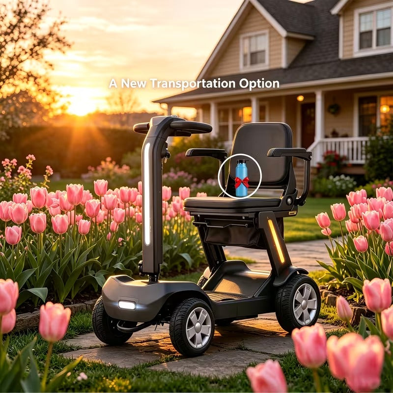 Lightweight Foldable 4-Wheel Mobility Scooter for Seniors – 14 Miles Long Range Electric Scooter with 300W Motor & Lithium Battery