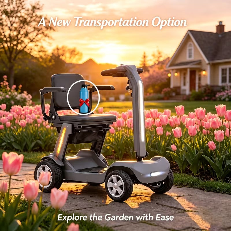 Lightweight Foldable 4-Wheel Mobility Scooter for Seniors – 14 Miles Long Range Electric Scooter with 300W Motor & Lithium Battery