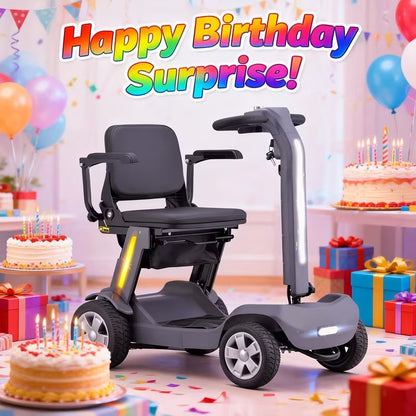 Lightweight Foldable 4-Wheel Mobility Scooter for Seniors – 14 Miles Long Range Electric Scooter with 300W Motor & Lithium Battery