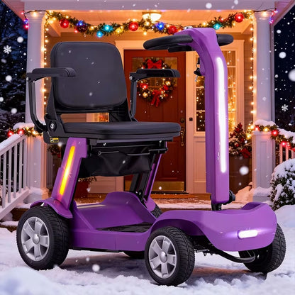 Lightweight Foldable 4-Wheel Mobility Scooter for Seniors – 14 Miles Long Range Electric Scooter with 300W Motor & Lithium Battery