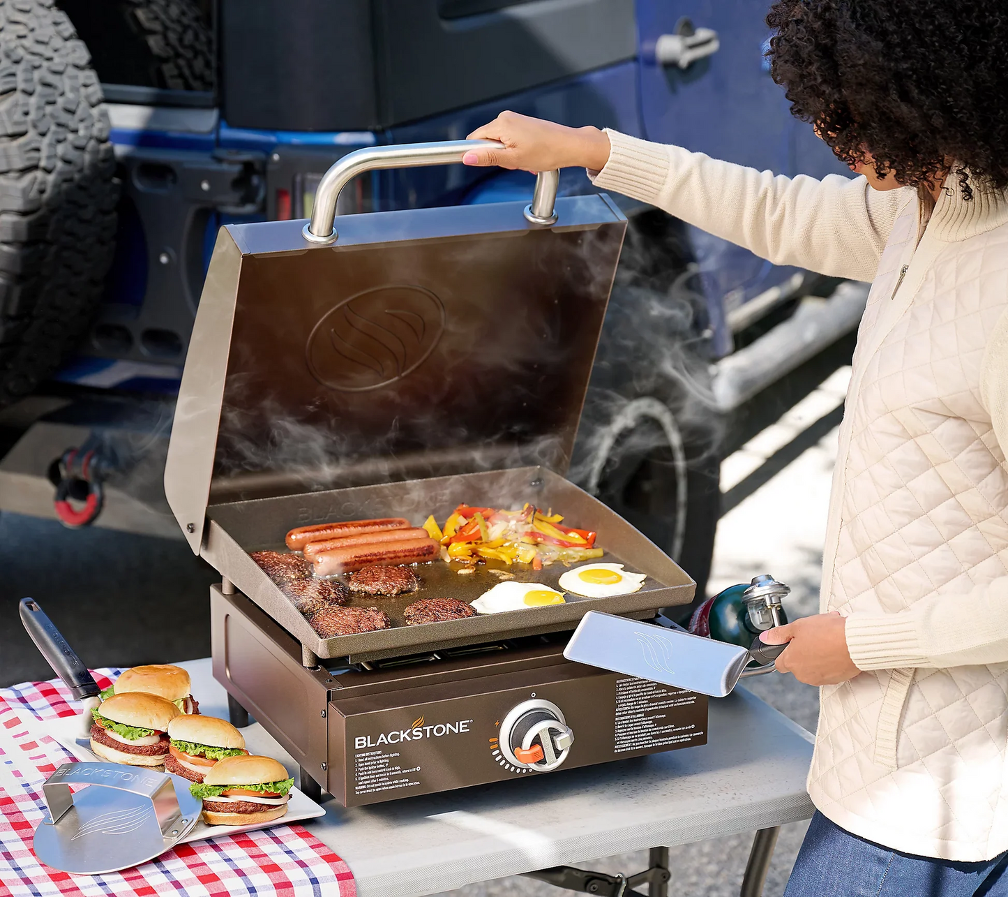 17" Portable Outdoor Griddle with Hood,Carry Bag & Tool Kit – Cook Anywhere, Anytime