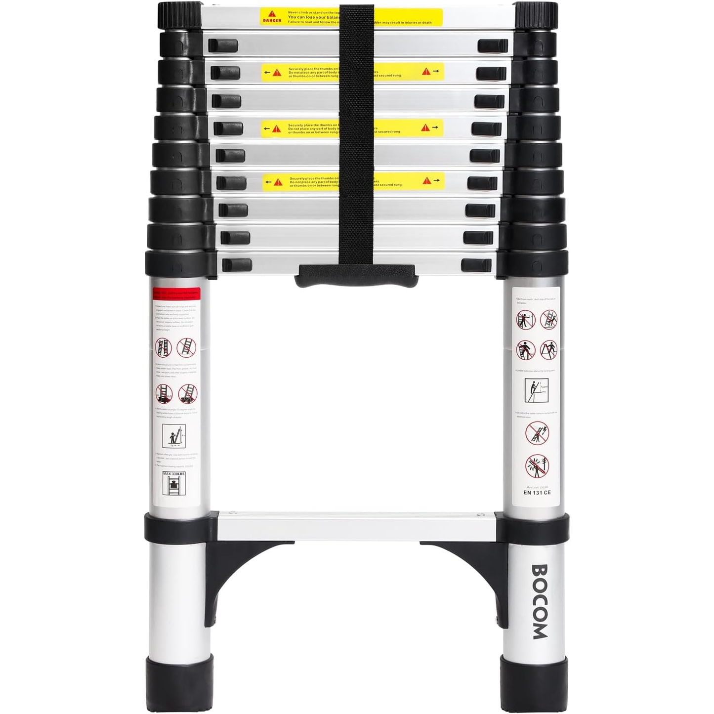 Foldable Aluminum Telescopic Ladder, Multifunction Extension Ladder with Dual Triangular Stabilizers