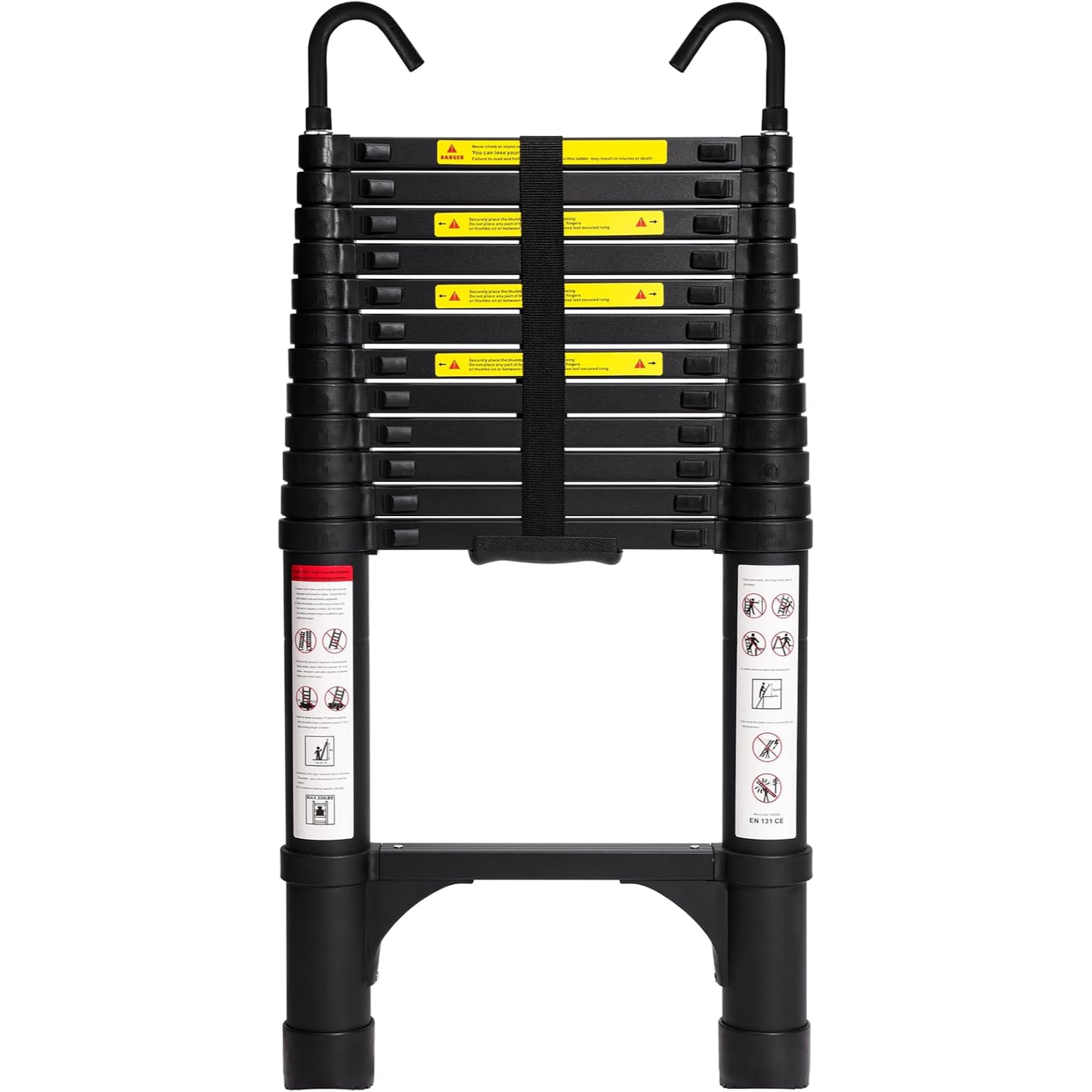 Foldable Aluminum Telescopic Ladder, Multifunction Extension Ladder with Dual Triangular Stabilizers