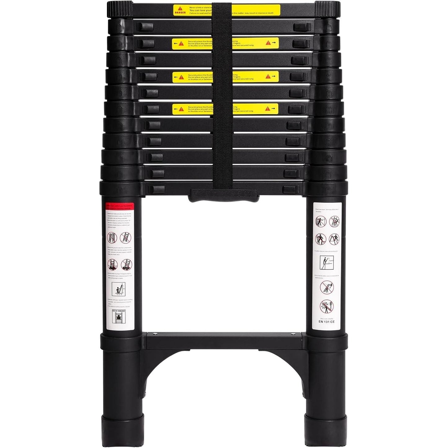 Foldable Aluminum Telescopic Ladder, Multifunction Extension Ladder with Dual Triangular Stabilizers