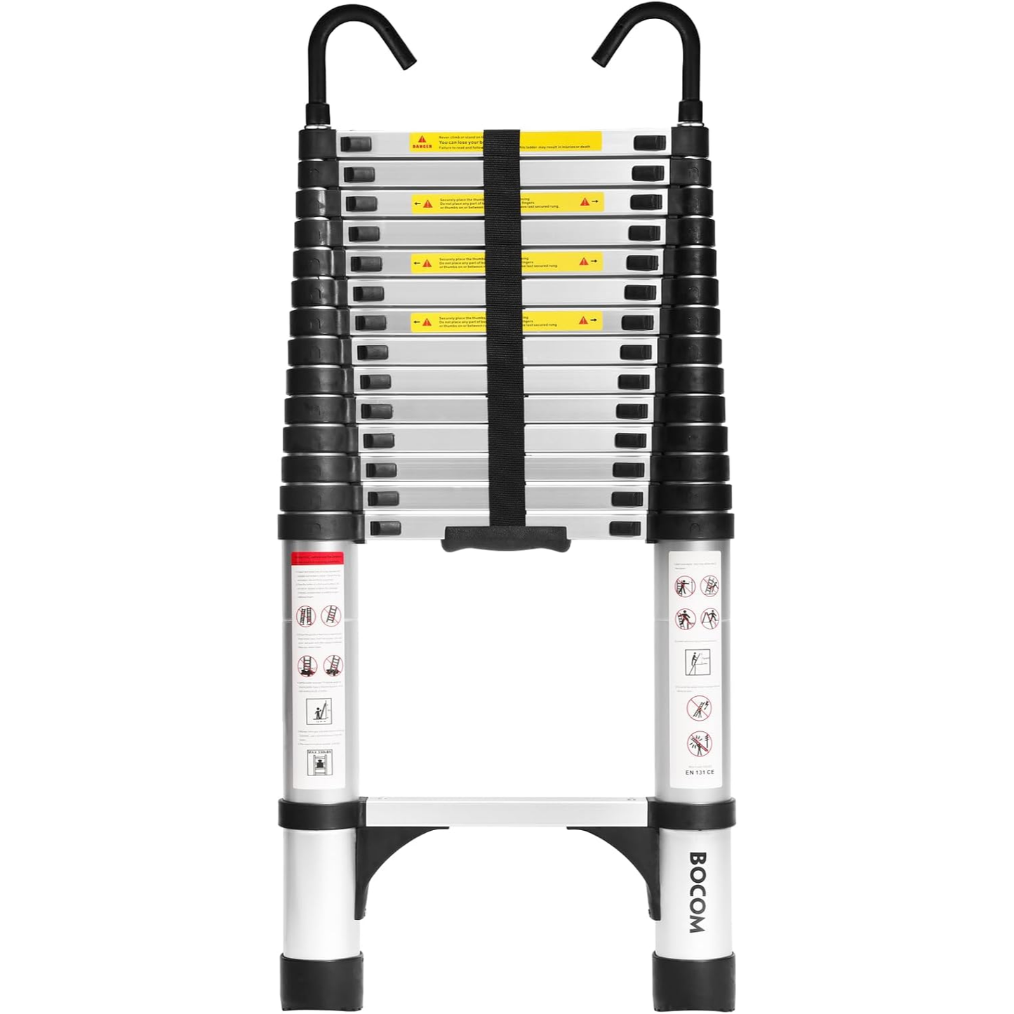 Foldable Aluminum Telescopic Ladder, Multifunction Extension Ladder with Dual Triangular Stabilizers