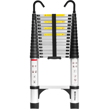 Foldable Aluminum Telescopic Ladder, Multifunction Extension Ladder with Dual Triangular Stabilizers