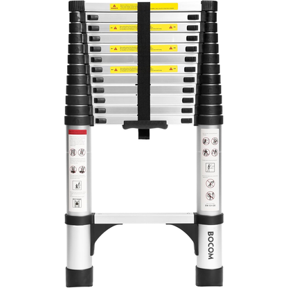 Foldable Aluminum Telescopic Ladder, Multifunction Extension Ladder with Dual Triangular Stabilizers