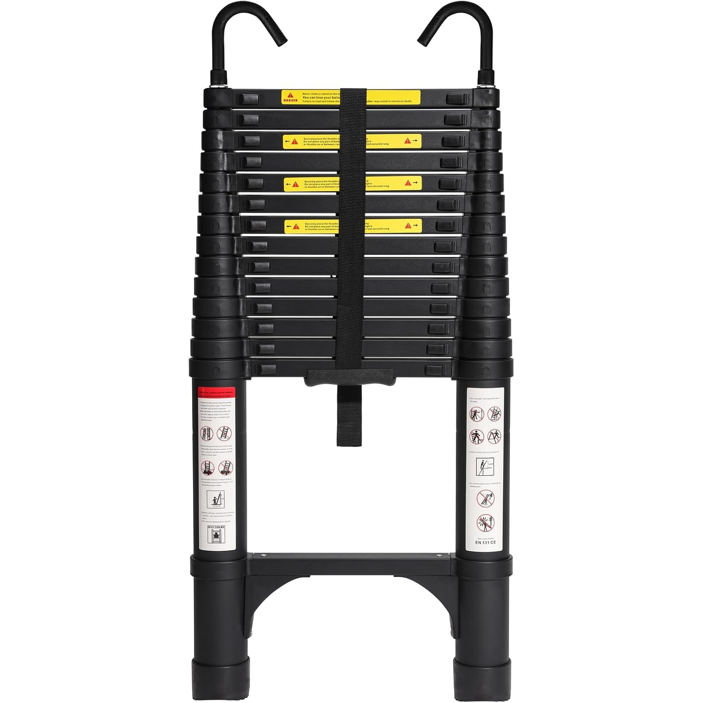 Foldable Aluminum Telescopic Ladder, Multifunction Extension Ladder with Dual Triangular Stabilizers