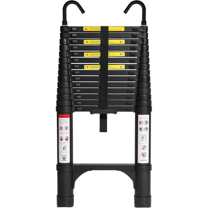 Foldable Aluminum Telescopic Ladder, Multifunction Extension Ladder with Dual Triangular Stabilizers