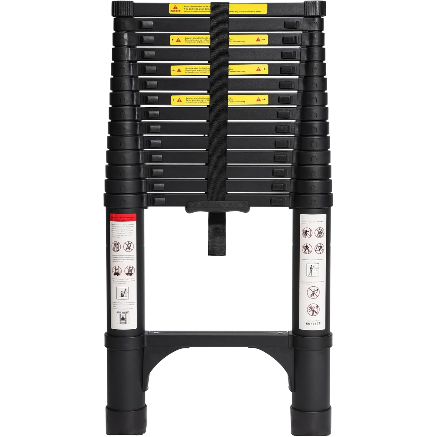 Foldable Aluminum Telescopic Ladder, Multifunction Extension Ladder with Dual Triangular Stabilizers