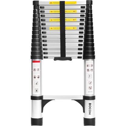Foldable Aluminum Telescopic Ladder, Multifunction Extension Ladder with Dual Triangular Stabilizers