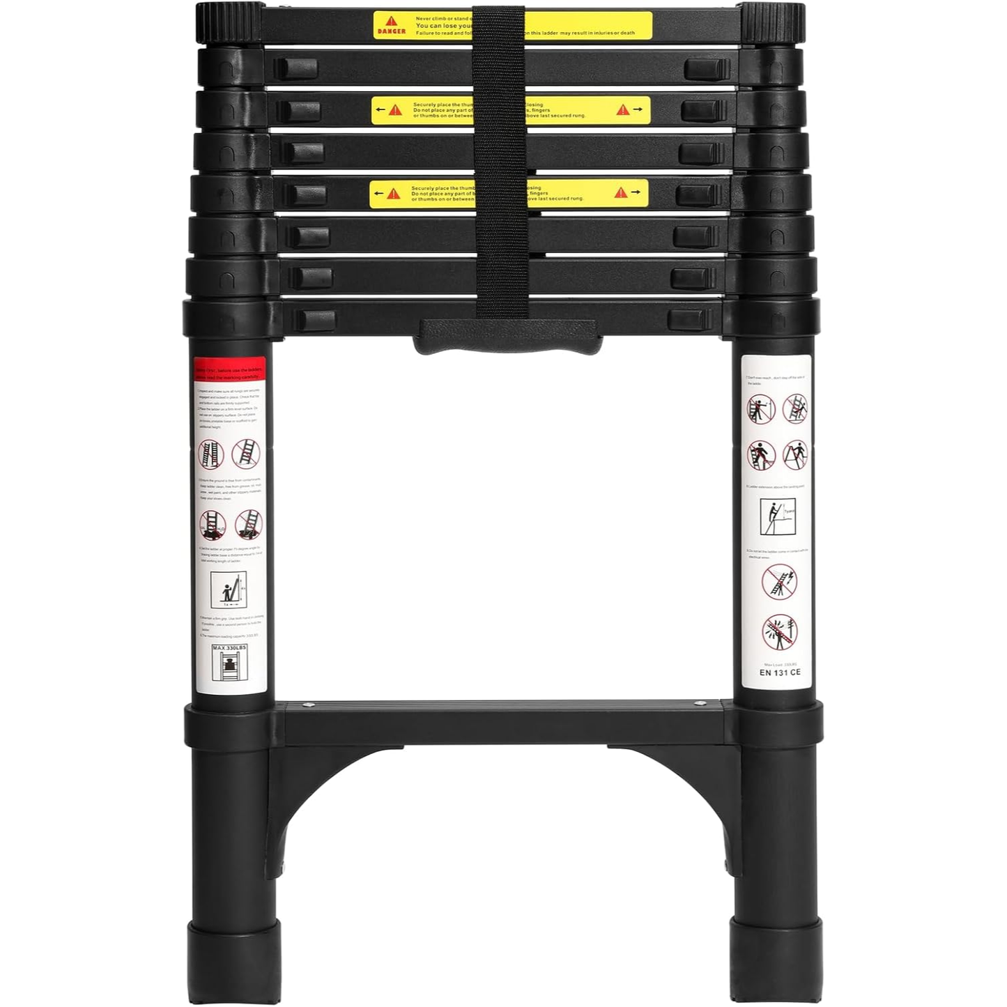 Foldable Aluminum Telescopic Ladder, Multifunction Extension Ladder with Dual Triangular Stabilizers
