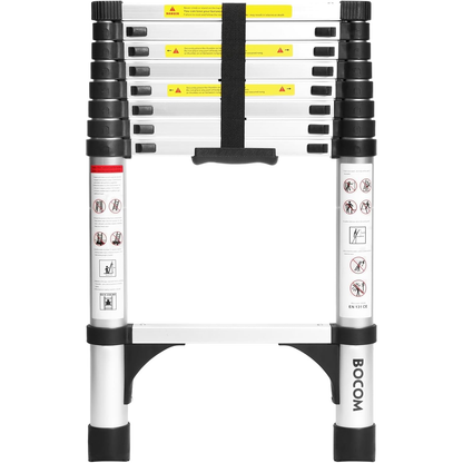 Foldable Aluminum Telescopic Ladder, Multifunction Extension Ladder with Dual Triangular Stabilizers